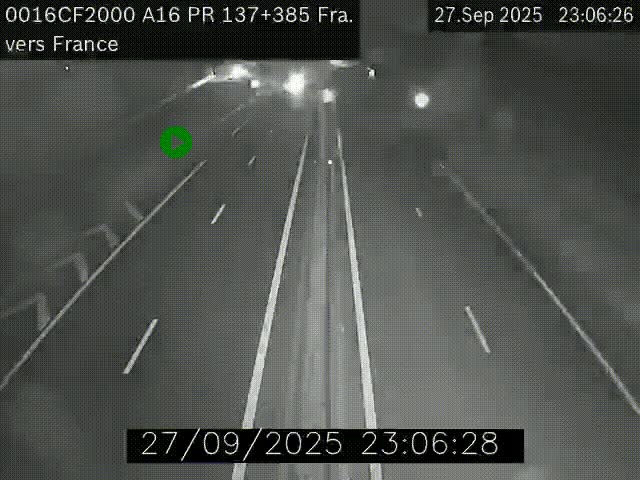 Webcam à la frontière franco-belge au niveau de Bray-Dunes/De-Panne sur l'autoroute A16. Vue orientée vers Calais