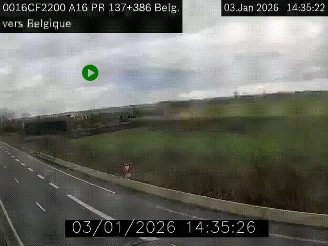 Webcam à la frontière franco-belge au niveau de Bray-Dunes/De-Panne sur l'autoroute A16. Vue orientée vers la Belgique