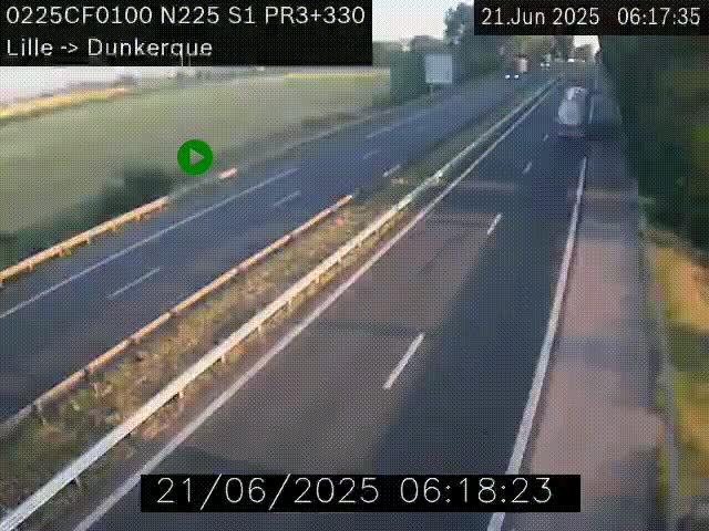 Webcam autoroute A25 (N225) à hauteur de Bergues (Bierne). Vue orientée vers Dunkerque.
