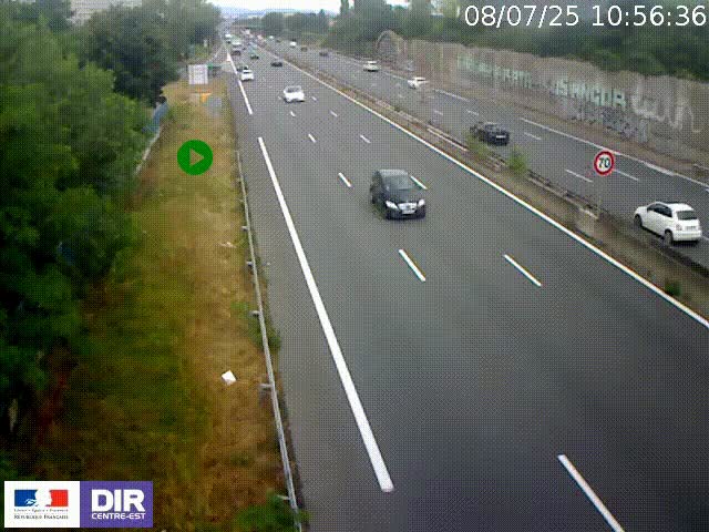 Webcam à Bron sur l'A43 à la jonction avec le boulevard périphérique de Lyon (D383). Vue orientée vers Lyon