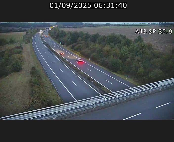 Webcam trafic sur A13 à l'entrée ouest du tunnel Markusbierg à Remerschen. Vue orientée vers Mondorf-les-Bains.