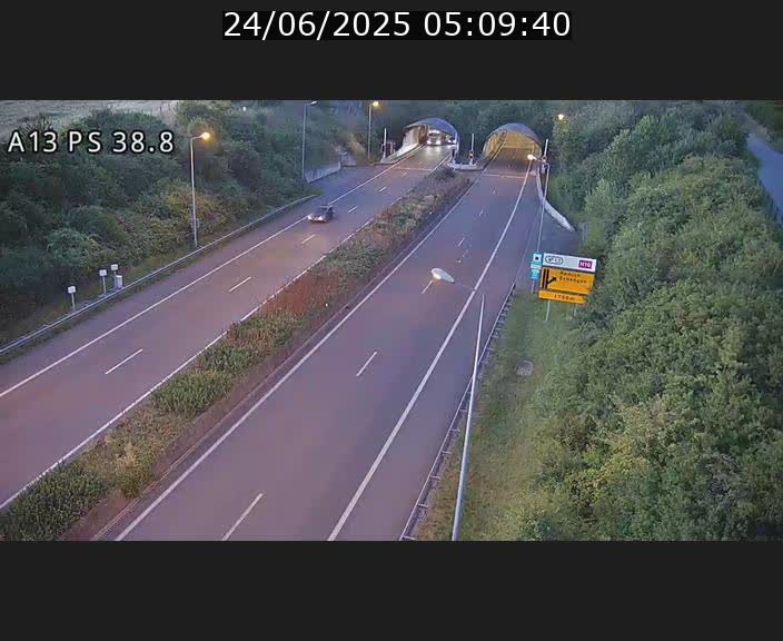 Webcam autoroute A13 à l'entrée ouest du tunnel Markusbierg à Schengen. Vue orientée vers Mondorf-les-Bains