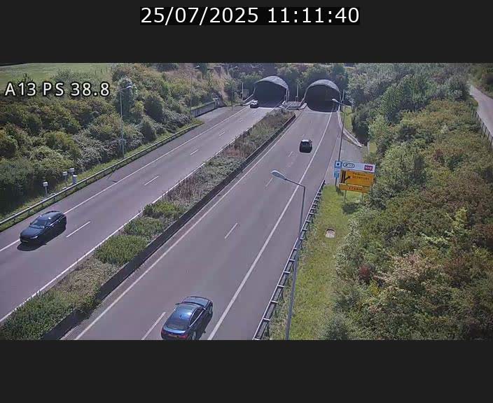Webcam autoroute A13 à l'entrée ouest du tunnel Markusbierg à Schengen. Vue orientée vers Mondorf-les-Bains