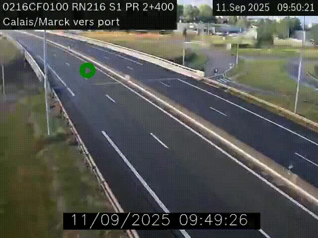 Webcam à Calais sur A216 (N216) en direction du port (harbour) de Calais.