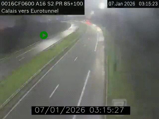 Webcam A16 à Calais en direction du Tunnel sous la Manche (Eurotunnel)