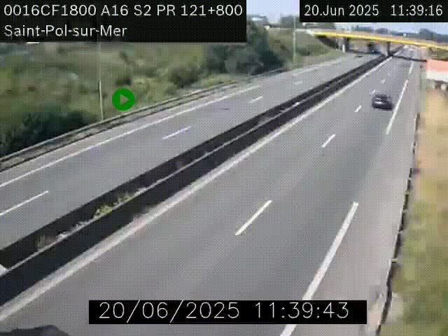 Webcam autoroute A16 à proximité de Dunkerque, à hauteur de la sortie Saint-Pol-sur-Mer. Vue orientée vers Calais