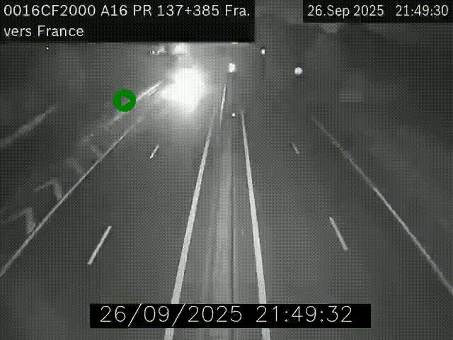 Webcam à la frontière franco-belge au niveau de Bray-Dunes/De-Panne sur l'autoroute A16. Vue orientée vers Calais