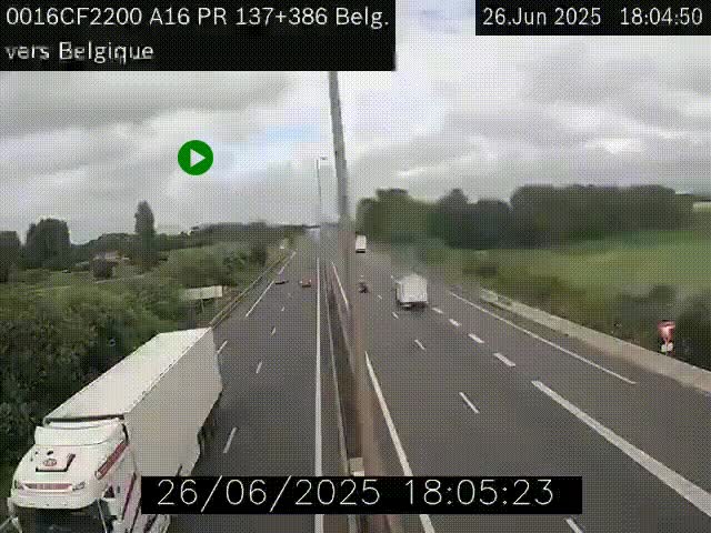 Webcam à la frontière franco-belge au niveau de Bray-Dunes/De-Panne sur l'autoroute A16. Vue orientée vers la Belgique