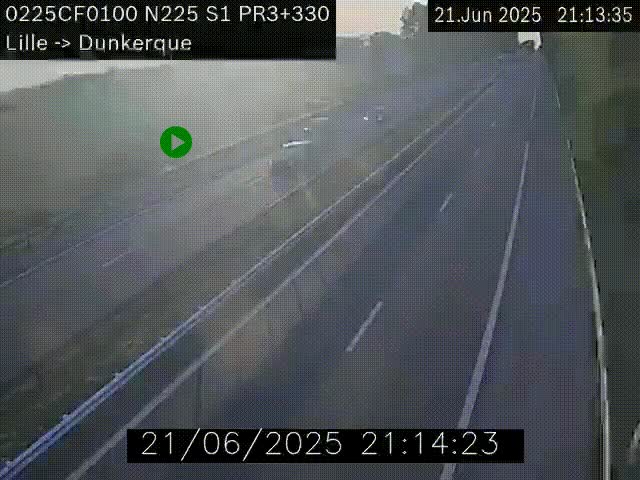 Webcam autoroute A25 (N225) à hauteur de Bergues (Bierne). Vue orientée vers Dunkerque.