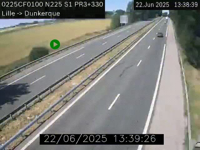 Webcam autoroute A25 (N225) à hauteur de Bergues (Bierne). Vue orientée vers Dunkerque.
