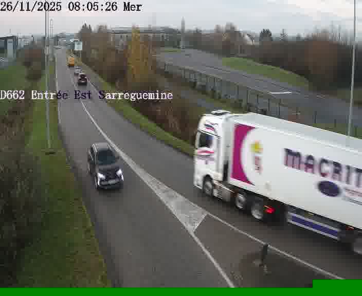 Point de vue trafic déployé sur D662 (France) à Sarreguemines, regardant vers Sarreguemines, aidant conducteurs et services à anticiper les flux.