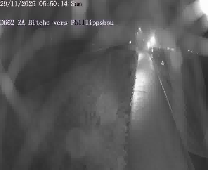 Caméra de trafic sur D662 (France) à Bitche, orientée vers Phillippsbourg, permettant d’évaluer fluidité, incidents et densité automobile.
