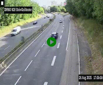 Webcam routière à hauteur de Bois-Guillaume en périphérie de Rouen. Vue orientée vers Rouen