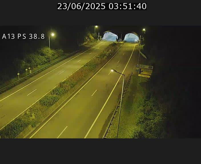 Webcam autoroute A13 à l'entrée ouest du tunnel Markusbierg à Schengen. Vue orientée vers Mondorf-les-Bains