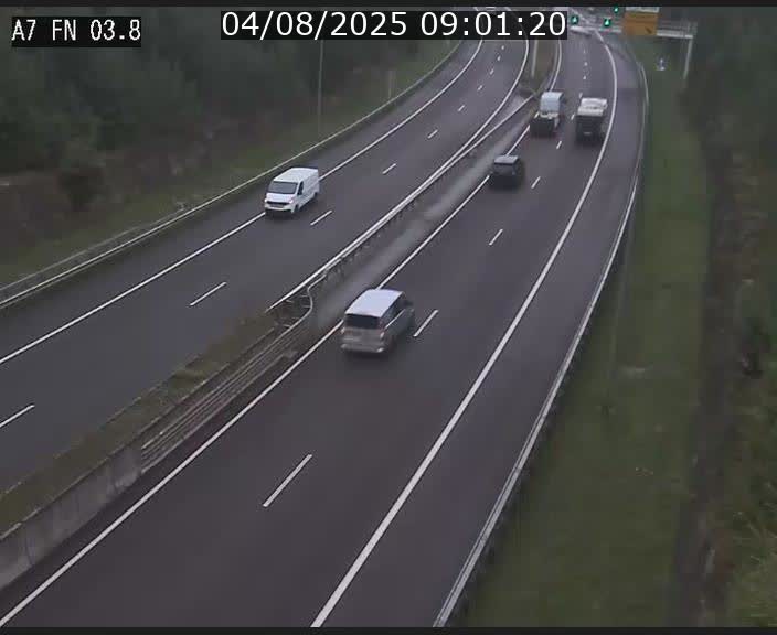 Caméra autoroute Luxembourg A7 - Passage à gibier Rëngelbour - direction Tunnel Stafelter