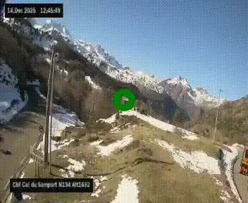Webcam au col du Somport, côté français, sur la N134, dans les Pyrénées, en direction de l'Espagne, à 1632 mètres d'altitude