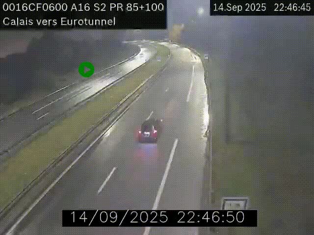 Webcam A16 à Calais en direction du Tunnel sous la Manche (Eurotunnel)