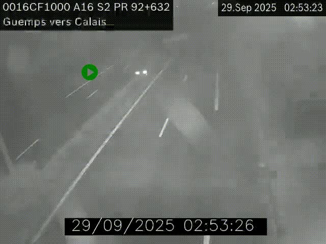 Webcam A16 juste après l'aire de repos d'Offekerque à Guemps. Vue orientée vers Calais