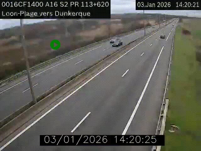 Webcam autoroute A16 à hauteur de Loon-Plage. Vue orientée vers Dunkerque et la Belgique.