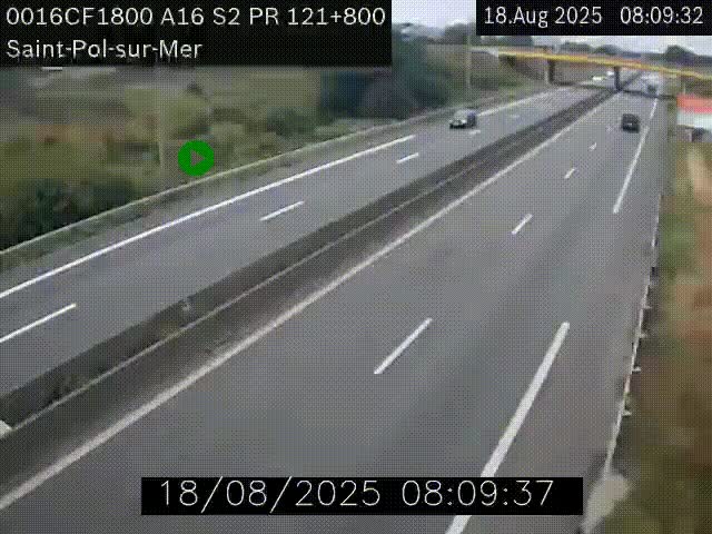 Webcam autoroute A16 à proximité de Dunkerque, à hauteur de la sortie Saint-Pol-sur-Mer. Vue orientée vers Calais