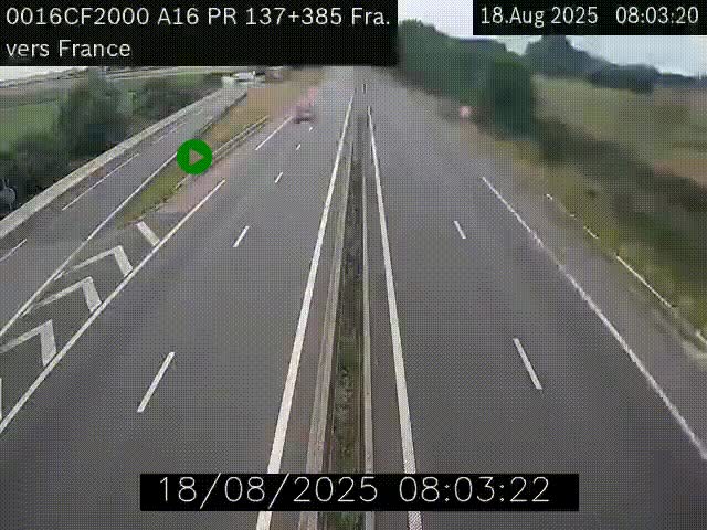 Webcam à la frontière franco-belge au niveau de Bray-Dunes/De-Panne sur l'autoroute A16. Vue orientée vers Calais