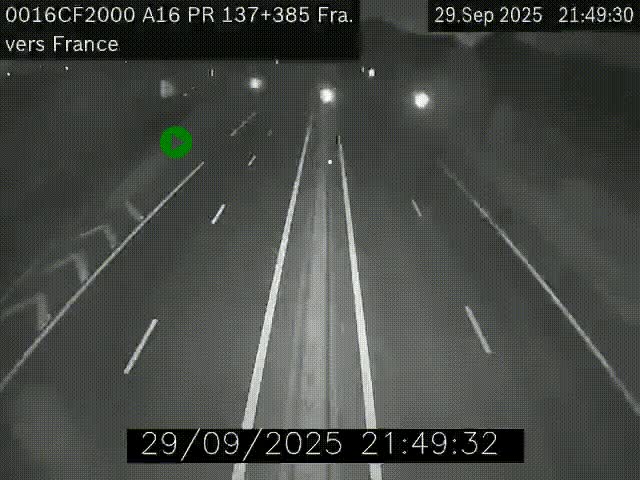 Webcam à la frontière franco-belge au niveau de Bray-Dunes/De-Panne sur l'autoroute A16. Vue orientée vers Calais