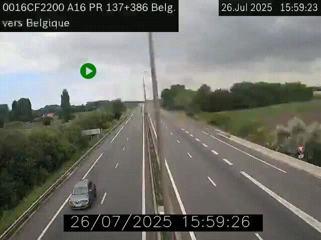 Webcam à la frontière franco-belge au niveau de Bray-Dunes/De-Panne sur l'autoroute A16. Vue orientée vers la Belgique