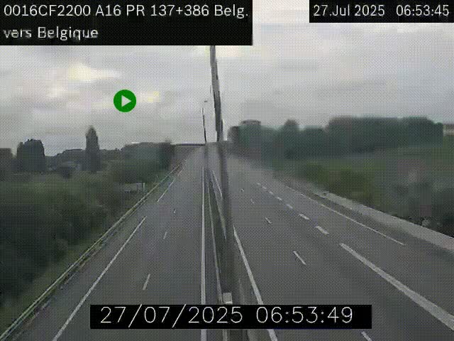 Webcam à la frontière franco-belge au niveau de Bray-Dunes/De-Panne sur l'autoroute A16. Vue orientée vers la Belgique