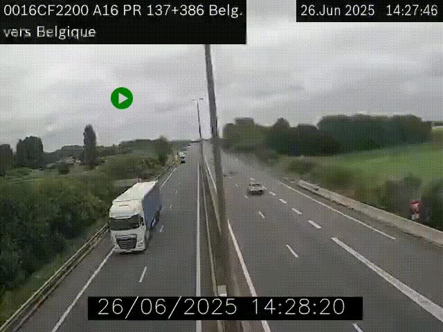 Webcam à la frontière franco-belge au niveau de Bray-Dunes/De-Panne sur l'autoroute A16. Vue orientée vers la Belgique