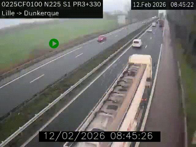 Webcam autoroute A25 (N225) à hauteur de Bergues (Bierne). Vue orientée vers Dunkerque.