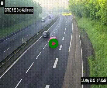 Webcam routière à hauteur de Bois-Guillaume en périphérie de Rouen. Vue orientée vers Rouen