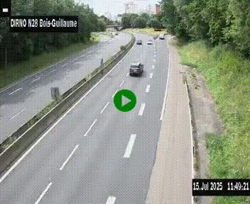 Webcam routière à hauteur de Bois-Guillaume en périphérie de Rouen. Vue orientée vers Rouen