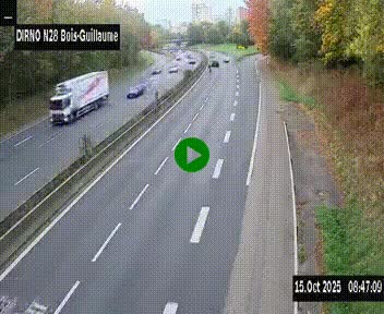 Webcam routière à hauteur de Bois-Guillaume en périphérie de Rouen. Vue orientée vers Rouen