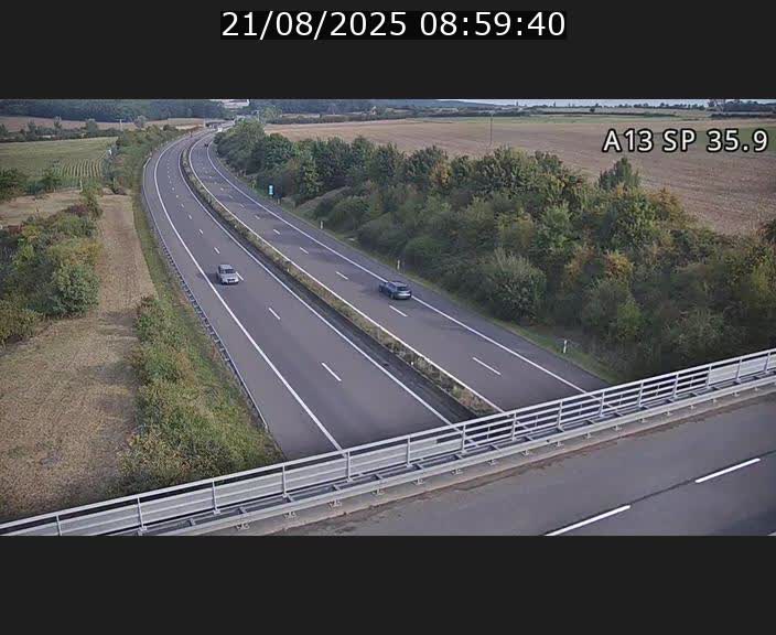 Webcam trafic sur A13 à l'entrée ouest du tunnel Markusbierg à Remerschen. Vue orientée vers Mondorf-les-Bains.
