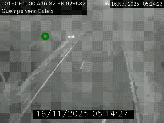 Webcam A16 juste après l'aire de repos d'Offekerque à Guemps. Vue orientée vers Calais