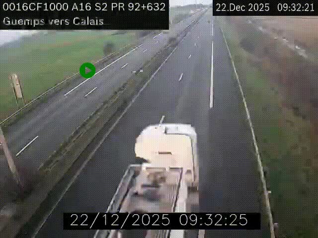 Webcam A16 juste après l'aire de repos d'Offekerque à Guemps. Vue orientée vers Calais