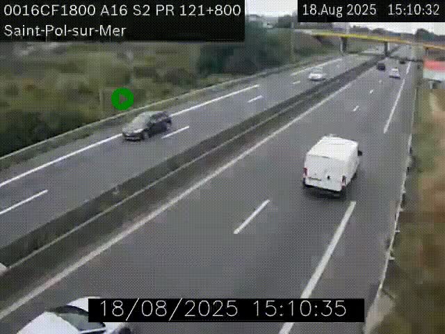 Webcam autoroute A16 à proximité de Dunkerque, à hauteur de la sortie Saint-Pol-sur-Mer. Vue orientée vers Calais