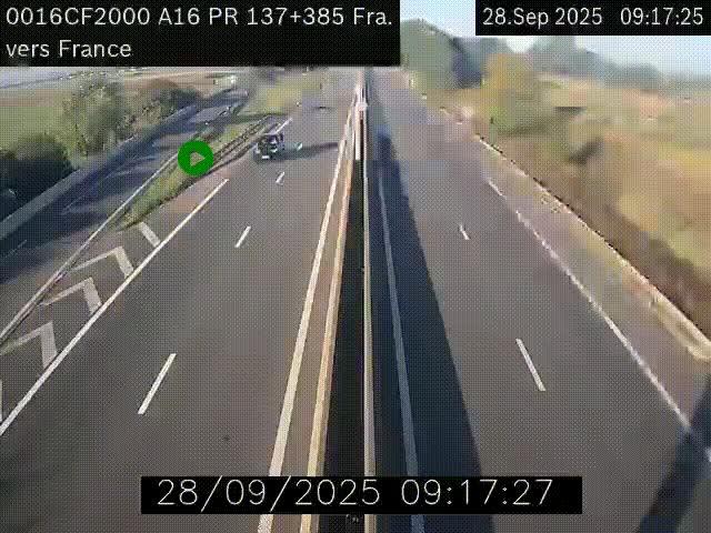 Webcam à la frontière franco-belge au niveau de Bray-Dunes/De-Panne sur l'autoroute A16. Vue orientée vers Calais