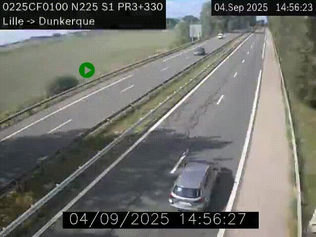 Webcam autoroute A25 (N225) à hauteur de Bergues (Bierne). Vue orientée vers Dunkerque.