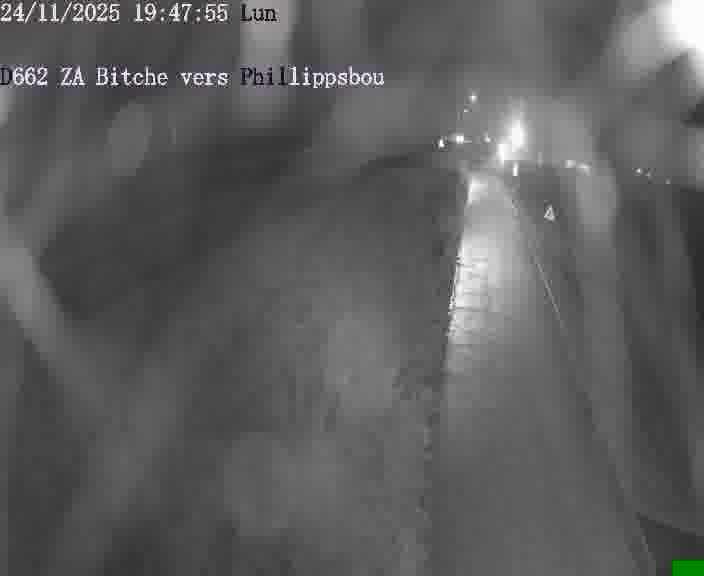 Caméra de trafic sur D662 (France) à Bitche, orientée vers Phillippsbourg, permettant d’évaluer fluidité, incidents et densité automobile.