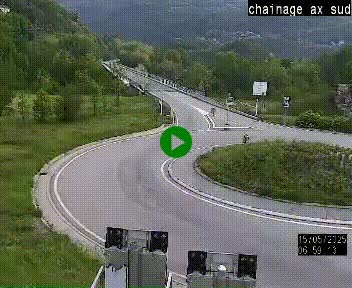 Webcam au nord d'Ax-les-Thermes au niveau de l'aire de chaînage de la N20. Vue orientée vers les Pyrénées, en direction de Pas de la Case