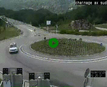 Webcam au nord d'Ax-les-Thermes au niveau de l'aire de chaînage de la N20. Vue orientée vers les Pyrénées, en direction de Pas de la Case