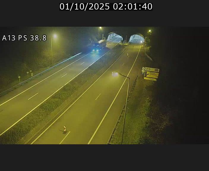 Webcam autoroute A13 à l'entrée ouest du tunnel Markusbierg à Schengen. Vue orientée vers Mondorf-les-Bains