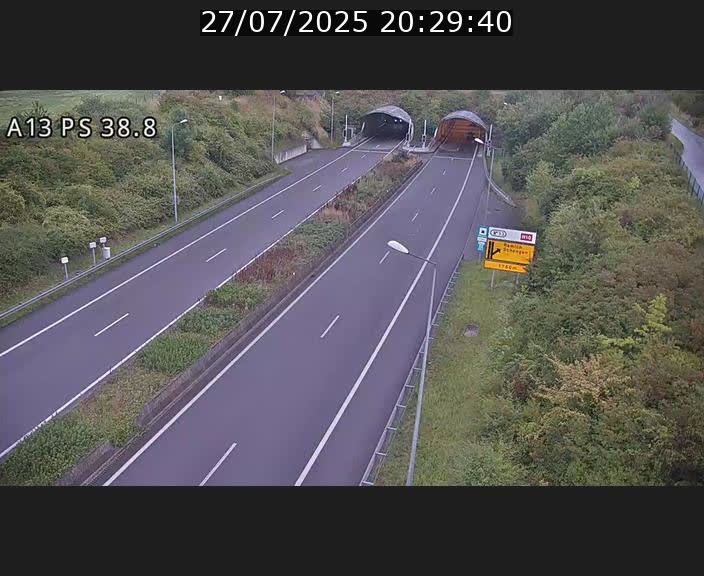 Webcam autoroute A13 à l'entrée ouest du tunnel Markusbierg à Schengen. Vue orientée vers Mondorf-les-Bains