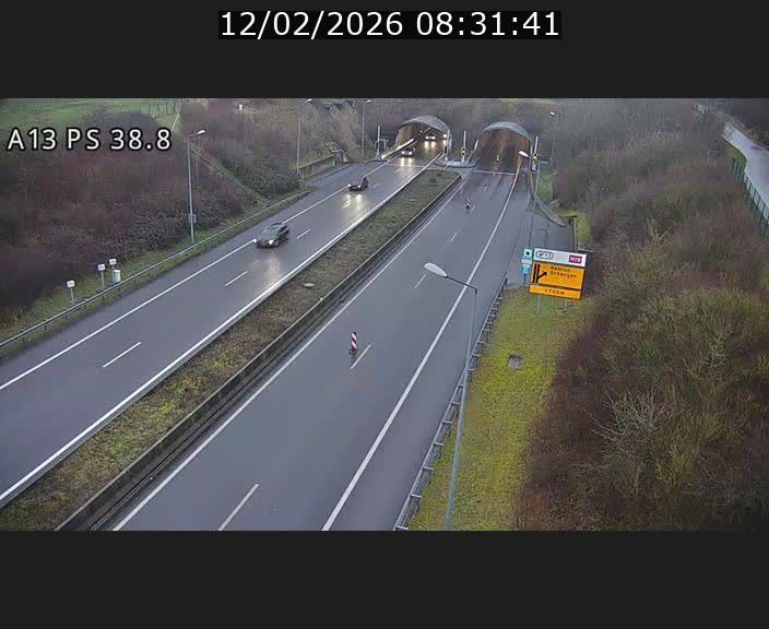 Webcam autoroute A13 à l'entrée ouest du tunnel Markusbierg à Schengen. Vue orientée vers Mondorf-les-Bains