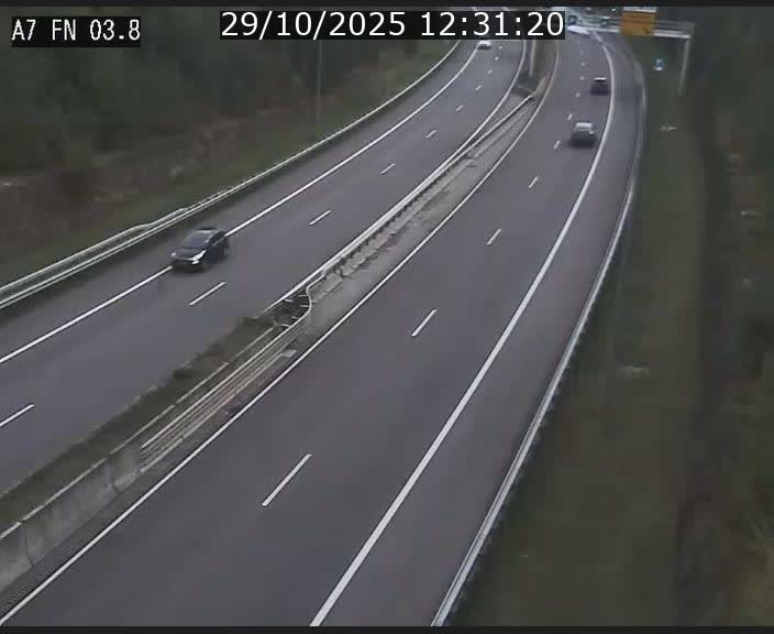 Caméra autoroute Luxembourg A7 - Passage à gibier Rëngelbour - direction Tunnel Stafelter