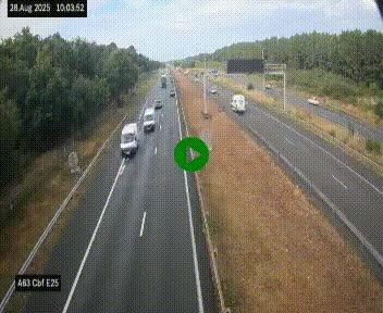 Webcam autoroute A63 en périphérie de Bordeaux au sud-est de la ville, en provenance du bassin d'Arcachon. Vue orientée vers Bordeaux