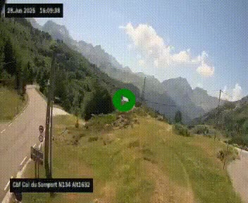 Webcam au col du Somport, côté français, sur la N134, dans les Pyrénées, en direction de l'Espagne, à 1632 mètres d'altitude
