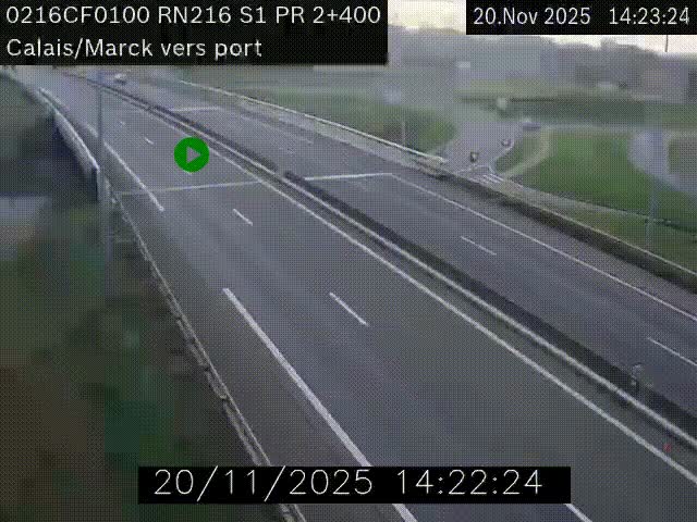 Webcam à Calais sur A216 (N216) en direction du port (harbour) de Calais.