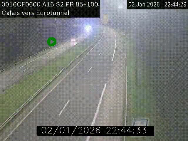 Webcam A16 à Calais en direction du Tunnel sous la Manche (Eurotunnel)